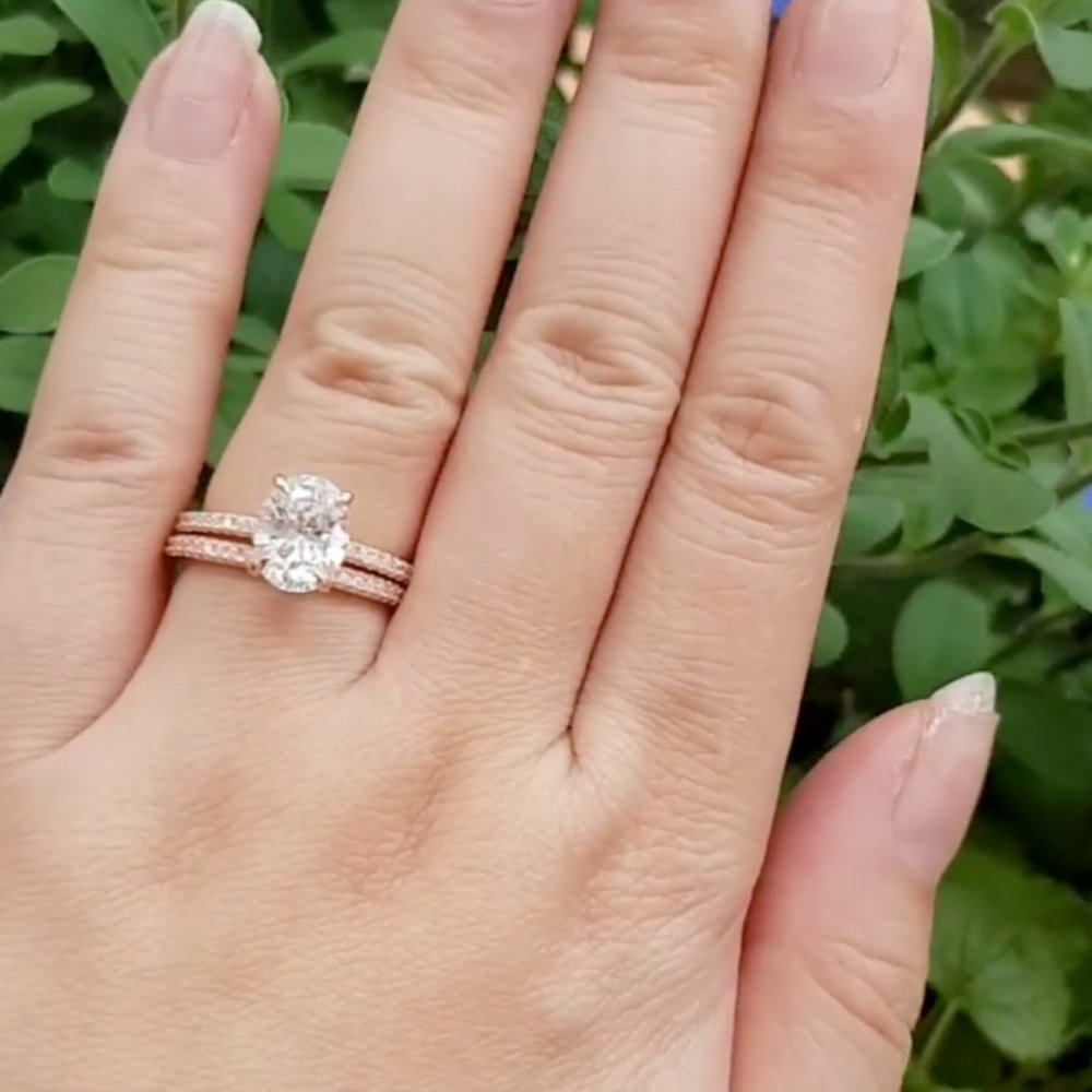 Oval Rose Gold Engagement Ring with matching band
